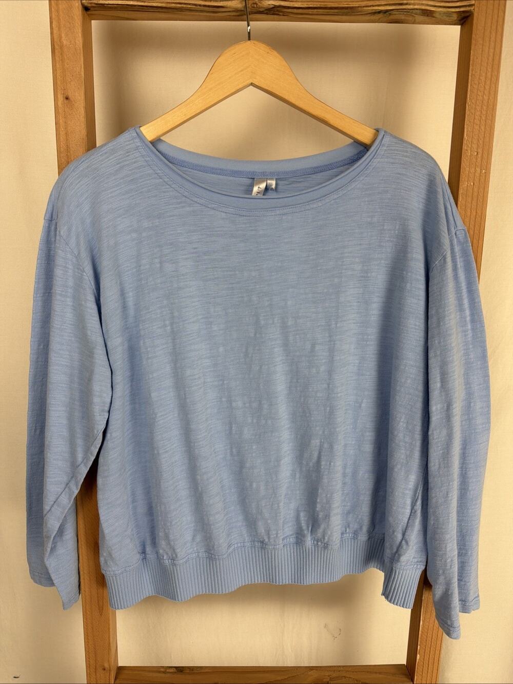 NWT Kleen Blue Long Sleeve Crop Ribbed 100% Cotton Top #0828 XS